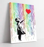 CanvasArtShop- BANKSY BALLOON GIRL COLOURED RAIN- CANVAS WALL ART PICTURE PRINT (30x20)
