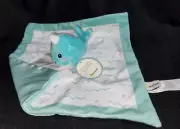 NWT Pearhead Green Whale Narwhal Lovey Security Blanket Teal White Plush Satin