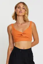 Orange Crop Top Linen Blend - Size 12, Women's Crop Top