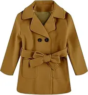 [Runcati] Baby Kids Boys Girls Classic Wool Blend Coat Winter Double Breasted Trench Coat Outwear Pea Coat Jacket with Belt