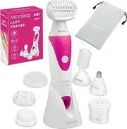 Monika 6-In-1 Cordless Lady Shaver, Wet and Dry Epilator, Electric Bikini Trimmer USB Rechargeable Electric Women Shaver Razor Painless for Woman Face/Nose/Leg/Body, Includes 6 Accessories