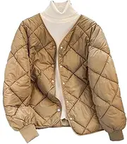 [Generic] Women'S Open Button Cotton Coat Lightweight Casual Down Puffer Short Collarless Down Jacket