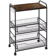 Homcom Kitchen Carts 33.75"Hx23.5"Wx15"D Rectangle Wood Top In Rustic Brown