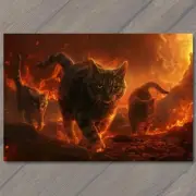 4x6" Cat from Hell Fire Evil Kitty Unusual Demon Devil Animal Funny Unusual