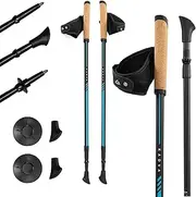 KADVA Nordic Walking Poles Luna Blue, Adjustable Size 69-135 cm, Twist Lock System for Safe and Easy Length Changes, Handle Made of Durable PP and Cork