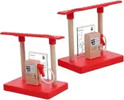 Pretend Play Train Tracks Kit Wooden Gas Station Barrier Set for Boys and Girls