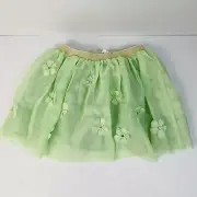 Girls Short Skirt Green Tulle Tutu with Flowers Size 2 Gold Waistband H&M NEW