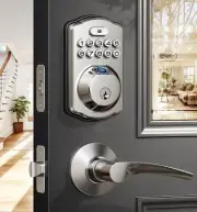 Veise Fingerprint Door Lock with 2 Lever Handles - Keyless Entry Door Lock, Elec
