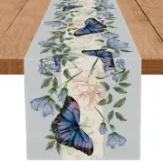 Spring Table Runner Blue Butterfly Flowers Seasonal Home Party Kitchen Dining