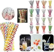 Bulk Sale Biodegradable Paper Straws Bulk, Assorted Muilt Colors Drinking Straws for Juice, Shakes, Cocktail, Coffee,Soda, Milkshakes, Smoothies,Celebration Parties and Arts Crafts (300)