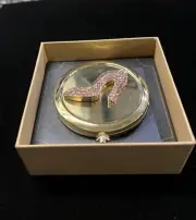 NIB Sparkly Monet Goldtone & Rhinestone Shoe Mirrored Compact—639