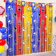 Paw Birthday Decorations, 2 Pack Gold Red and Blue Paw Birthday Party Supplies 3.3 x 6.6ft Tinsel Foil Fringe Curtains Photo Booth Props Backdrop Streamers, House Doorway Room Decor for Kids