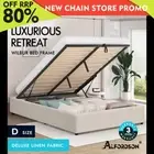 ALFORDSON Bed Frame Double Size Gas Lift Storage Mattress Base Beige WILBUR