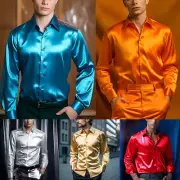 Button-down Solid Dancing Shirt Shirt Top Men Satin Nightclub Long Sleeved Shirt