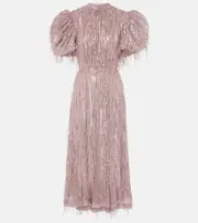 [Rotate] Rotate Sequined balloon-sleeve midi dress AU 14 pink