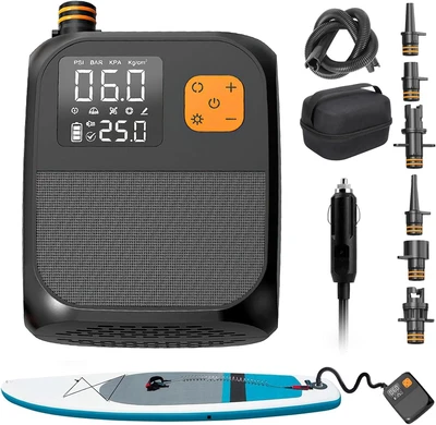 B-Qtech Electric SUP Pump, 25PSI Paddle Board Pump with 6 Nozzle, 8000Mah Bat...