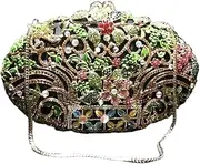 [STBTOO] Vintage Oval Evening Bag Hollow Floral Diamond Crystal Women Clutch Purse Dazzling Bling Luxury Wallet