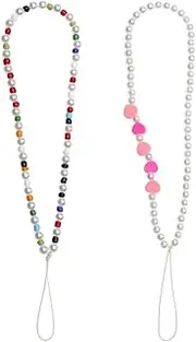 eMagTech 2PCS Beaded Phone Charm Mobile Phone Lanyard Hand Wrist Strap 17cm/16cm Anti-Lost Bead Hanging Strap Bracelet for Keychains U Disk Handbag Decoration