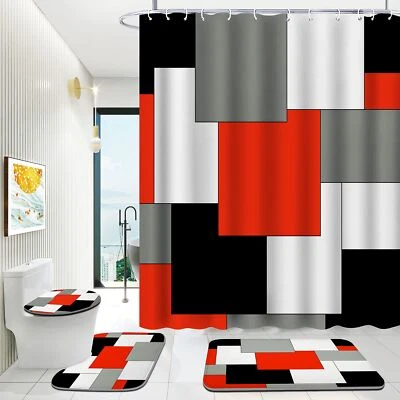 Rugs Floor Mat Red Bathroom Sets With Shower Curtain And 4 Piece Geometric Incl