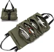 Canvas Roll-up Tool Bag Compact Tool Roll Pouch with 5 Zipper