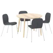 LISABO / KARLPETTER table and 4 chairs, ash veneer/Gunnared medium grey white, 105 cm