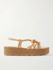 [Gianvito Rossi] Gianvito Rossi - Hebe 45 Knotted Metallic Leather Platform Sandals - Gold - IT39 IT 39 Gold