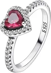 [TOFBS] 925 Sterling Silver Rings for Women Red Sublime Heart Diamond Ring Sparking Cubic Zirconia Ring Tennis Jewelry Hypoallergenic Promise Ring Gifts for Girls Couples Birthday