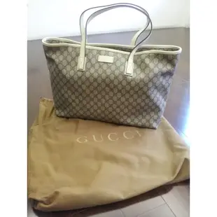 【二手九成新】GUCCI 經典雙G防水PVC拉鍊托特包-大/白 (專櫃正品)