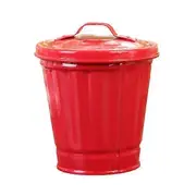 Desktop Trash Can Large Capacity with Lid Bucket Shape Stainless Leakproof Garbage Storage Coated Large Opening Waste Bin Household Supplies red