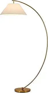 [Lexi Lighting] Remi Floor Lamp, Arc Curved Stand Warm Brass Iron Base, White Rayon PVC Shade, Height 155cm, E27 Bulb Type, Modern Minimalist Standing Light for Living Room, Bedroom, Home Decor