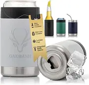 OAKMANN Stubby Holder Beer Cooler & Bottle Opener, Tumbler Cup is 4-in-1 Stainless Steel Insulated Can Cooler & Bottle Holder fits Bottles Cans up to 375ml, Ultimate Beer Gifts for Men (Mist Grey)