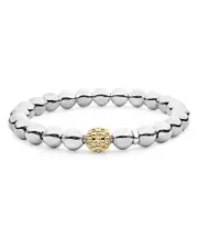 Lagos Sterling Silver & 18K Yellow Gold Signature Caviar Stretch Bracelet, 8