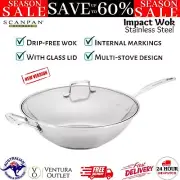 Scanpan Stainless Steel Wok w/ Glass Lid Durable Fry Pan Induction Gas Stove New