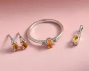 NWT JALISCO FIRE OPAL, WHITE TOPAZ SET, RING SIZE 5, PENDANT & EARRINGS 925 SS