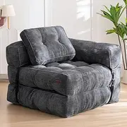 MAXYOYO Folding Sofa Bed, L-Shaped Convertible Sofa Bed with Armrest Foldable Sleeper Sofa with Pillow, Portable Fold Out Chair Bed Comfy Floor Sofa Lounge for Living Room Bedroom, Dark Grey