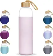 Wilfred Eco 1 Litre Glass Water Bottle | Large 1L Capacity | Protective Silicone Sleeve | BPA Free, Eco-Friendly & Leak-Proof | Dishwasher Safe | (Colour - Pastel Pink)