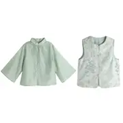 Spring Girls Chinese Embroidery Waistcoat Set Western Style Shirt Two-Piece