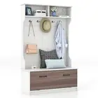 Giantex 160cm Multifunctional Coat Rack w/ Storage Bench, 5 Double Hooks