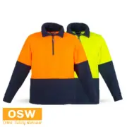 Unisex Hi Vis 1/2 Zip Polar Fleece Pullover Quarter Zip Workwear 2 Tone Rib