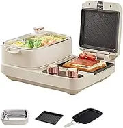 Multifunctional Breakfast Machine,1100w Fast Cooking,With Frying Pan, Cooking Pot, Sandwich Plate, Double Knob Control, Automatic Edge Sealing,Easy to Clean, Easy to Make Family Breakfast