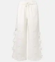 [Self-Portrait] Self-Portrait Embroidered linen and cotton wide-leg pants AU 6 white