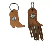 BOOT KEYCHAIN Handmade Genuine LEATHER Key RING FOB /Silver Concho or Fringe NEW