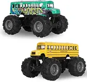 Crelloci School Bus Monster Truck Toy - 2 Pack Set Die Cast Yellow School Bus Toy, Pull Back Car Toys, Big Wheel Monster Truck Play Vehicles Gifts for Toddlers, Kids, Boys