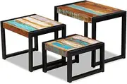Nesting Side Table Set of 3, Small Side Table, Industrial End Table Set Stackable Coffee Table for Small Space, Living Room, Bedroom, Metal Frame, Solid Reclaimed Wood