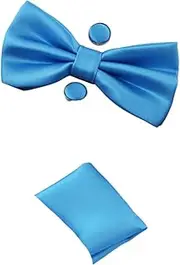 [Zasel] Mens Light Blue Matching Bow Tie, Pocket Square & Cuff Links Set