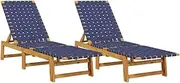 Camping Sunloungers Reclining Patio ChairsSun Loungers 2 pcs Dark Blue Solid Wood Acacia and Fabric