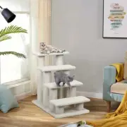4-Step Carpeted Pet Stairs Ladder Ramp with 8 Scratching Post Cat Tree Climber