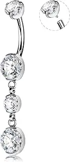 [OUFER] Titanium Belly Button Rings, Belly Button Rings Dangling, 14G Belly Piercing Jewelry, Internally Thread Clear CZ Belly Rings for Women Men