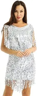 [TiaoBug] Womens V Neck Sleeveless Sparkling Sequin Fringe Ballroom Latin Dance Dress Party Dress