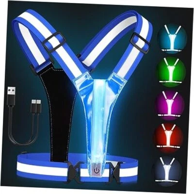 LED Reflective Vest Running Gear, 5 Lights Colors High Visibility Blue